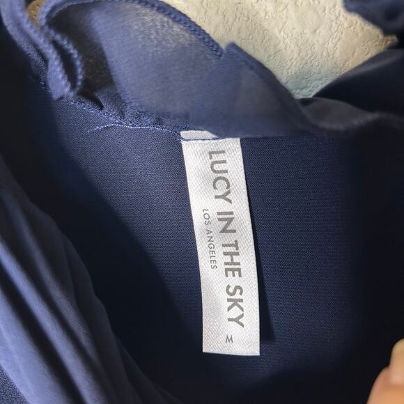 Lucy in the Sky Dress Size M Chiffon Ruffle Navy Knee Length Slit Party Wedding - Picture 4 of 7